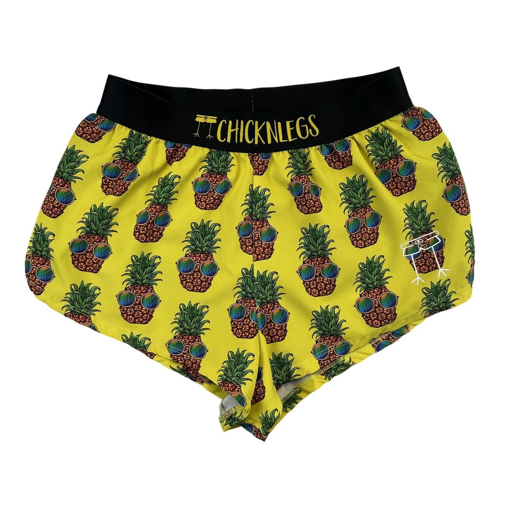 ChicknLegs Shorts Womens Size Small Pineapple Print Split Running 1.5" Athletic